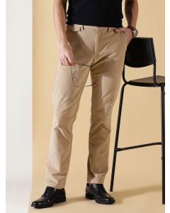Beige Textured Slim Fit Corduroy Chinos