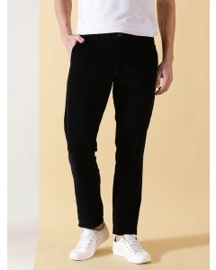 Black Textured Slim Fit Corduroy Chinos
