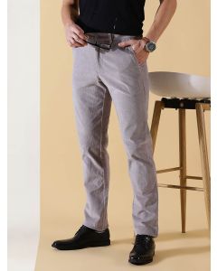 Grey Textured Slim Fit Corduroy Chinos