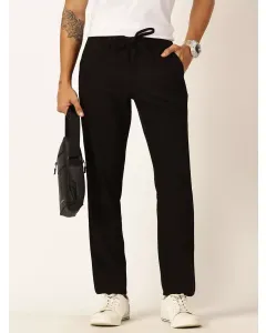 Men Black Cotton Linen Chinos Trouser