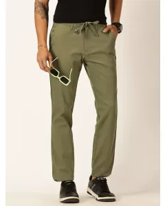 Men Olive Cotton Linen Chinos Trouser