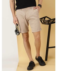 Brown Men Cotton Linen Slim Fit Shorts