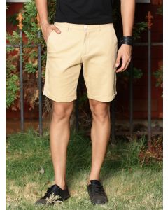 Men Khaki Cotton Linen Shorts