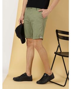 Olive Men Cotton Linen Slim Fit Shorts