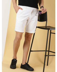 Men White Cotton Linen Slim Fit Shorts