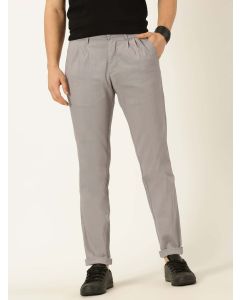 Men Grey Cotton Oxford Chinos Trousers