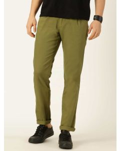 Men Olive Cotton Oxford Chinos Trousers