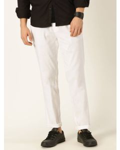 Men White Cotton Oxford Chinos Trousers