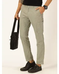 Men Green Cotton Linen Cargo Trouser