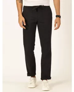 Men Navy Blue Cotton Linen Casual Trouser