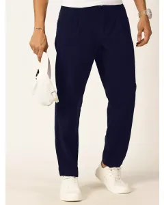 Men Navy Blue Straight Fit Chinos Trousers