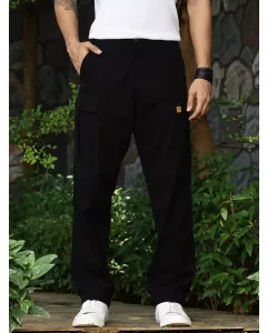 Men Black Mid-Rise Straight Fit Woven Cargo Trouser