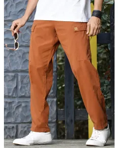 Men Rust Mid-Rise Straight Fit Woven Cargo Trousers