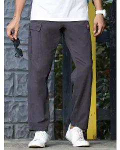 Men Grey Mid-Rise Straight Fit Woven Cargo Trouser