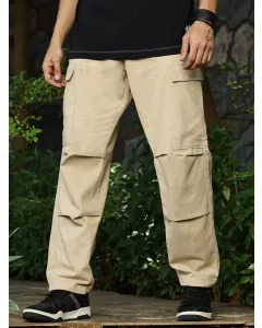 Men Beige Cotton Cargo Trouser