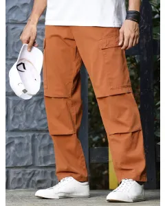 Men Rust Cotton Cargo Trouser