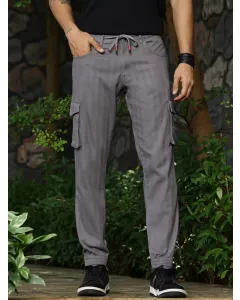Men Grey Mid Rise Cargo Trouser