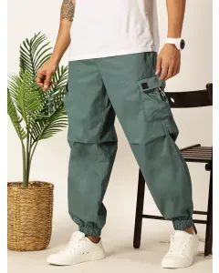 Green Mid-Rise Regular Fit Parashute Cargos Trousers
