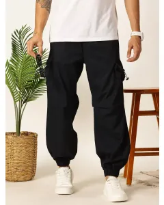 Navy Mid-Rise Regular Fit Parashute Cargos Trousers