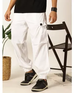 White Mid-Rise Regular Fit Parashute Cargos Trousers