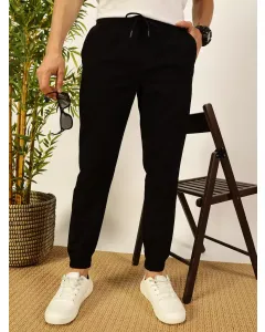 Men Black Cotton Cargo Trouser