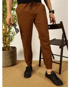 Men Brown Cotton Cargo Trouser