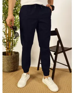 Men Navy Blue Cotton Cargo Trouser