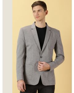 Grey Melange Slim Fit Notched Lapel Collar Single-Breasted Casual Blazer