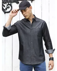 Men Black Solid Cotton Shirt