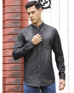 Men Black Slim Fit Cotton Denim Shirt