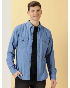 Blue Men Denim Cotton Overdyed Shirt