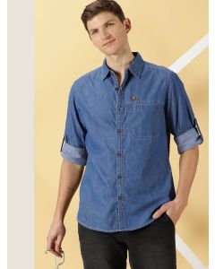 Blue Men Denim Slim Fit Overdyed Shirt