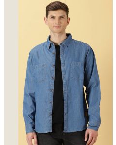 Blue Men Denim Smart Slim Shirt