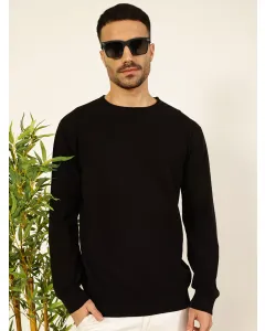 Black Round Neck Cotton Sweatshirt