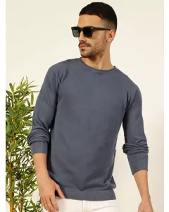 Blue Round Neck Cotton Sweatshirt