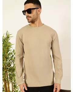 Cream Round Neck Cotton Sweatshirt
