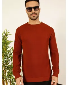 Rust Round Neck Cotton Sweatshirt