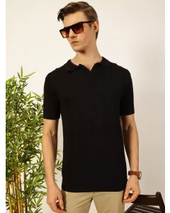 Men Black Cotton Slim Fit Tshirt