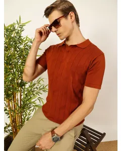 Men Rust Cotton Slim Fit Tshirt