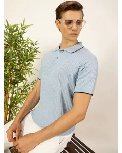 Men Blue Cotton Regular Fit Polo Tshirt