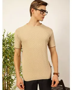 Men Beige Cotton Regular Fit Tshirt