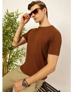 Men Brown Cotton Regular Fit Tshirt