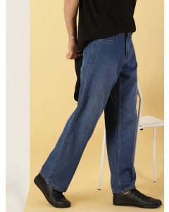 Mid Blue  Mid Rise Comfort Relaxed Fit Clean Look Light Fade Cotton Jeans