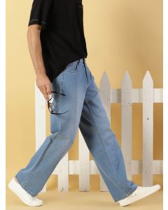 Light Blue  Comfort Relaxed Fit Clean Look Light Fade Cotton Baggy Jeans