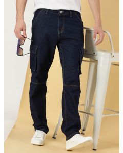 Dark Blue  Comfort Mid Rise Relaxed Fit Pure Cotton Jeans