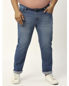 Mid Blue Plus Size Mid-Rise Tapered Fit Stretchable Jeans