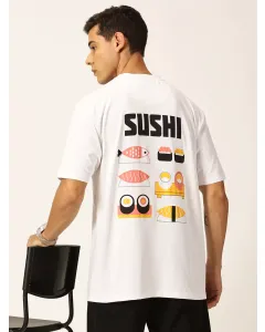 Men White Printed Oversized Tshirt