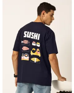Men Navy Blue Graphic Printed Oversized Tshirt