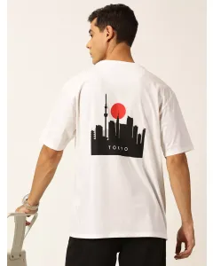 Men White Graphic Printed Oversized Tshirt