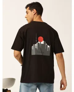 Men Black Drop Shoulder Oversized Tshirt